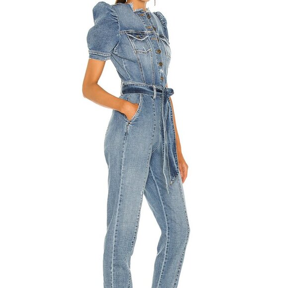 $590 NWT RETROFETE LIA DENIM BELTED JUMPSUIT SIZE XS XSMALL